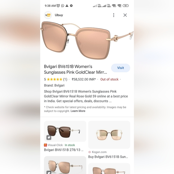 Authentic Bvlgari "On-Me" metal square sunglasses in Pink Gold - Picture 12 of 13